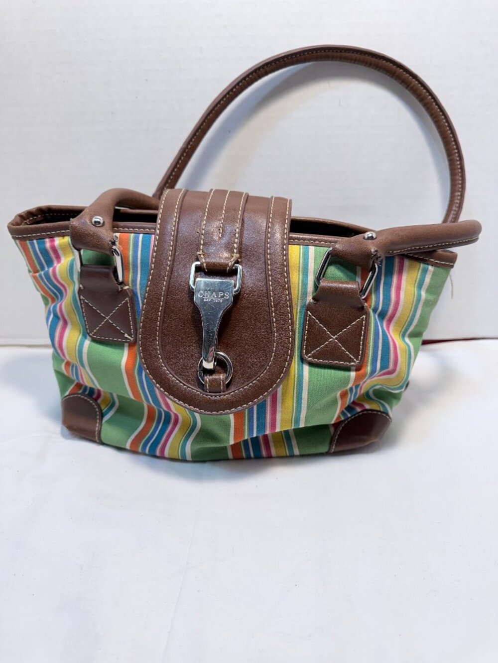 Vintage Vibrant Striped Canvas Chaps Hand Bag